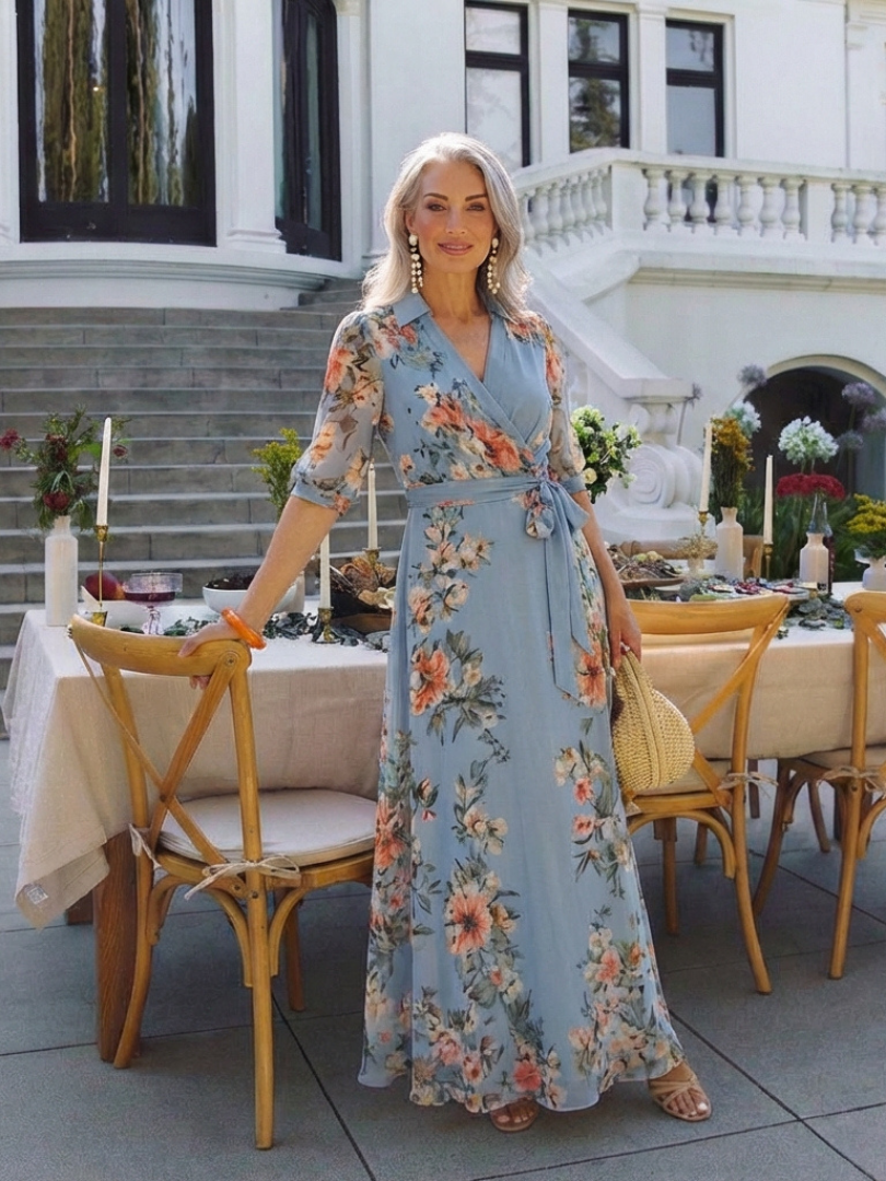 Lilia – Floral Wrap V-Neck Maxi Dress