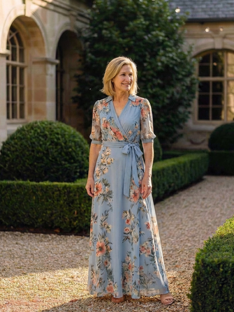 Lilia – Floral Wrap V-Neck Maxi Dress