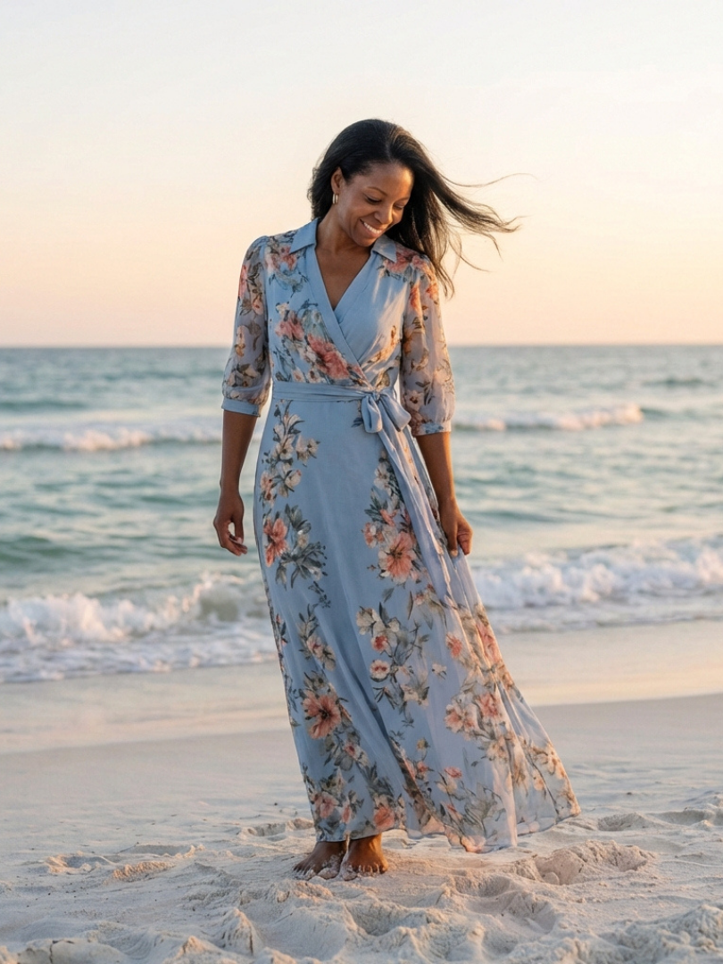 Lilia – Floral Wrap V-Neck Maxi Dress