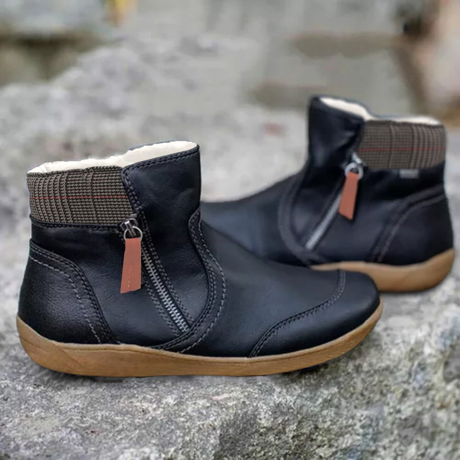 Eleanor | Waterproof Boots Ankle Leather Zipper Women's Black