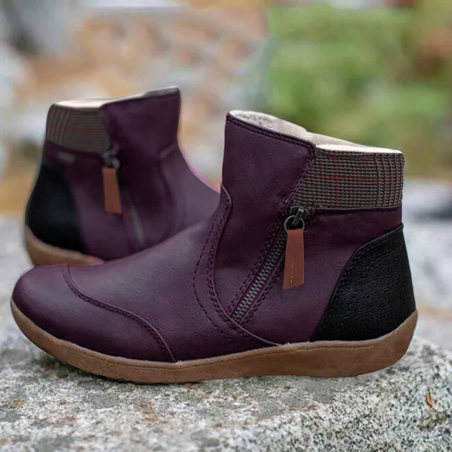 Eleanor | Waterproof Boots Ankle Leather Zipper Women's Purple