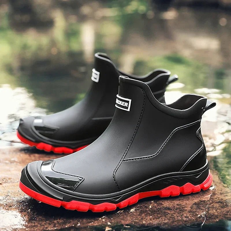 Lucas | Waterproof Boots Ankle Rain Chelsea Slip-On Outdoor Black/Red