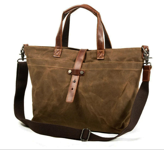 Harper | Waxed Canvas Tote Bag Leather-Trim Water-Resistant Crossbody Tobacco Leaf