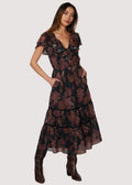 Whispers Of Bohemia Midi Dress XS Black Plum Floral