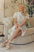 White Butterfly Garden Floral Button Down Mini Dress