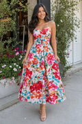 White Fashionable Pleated Dress With Blossom Details