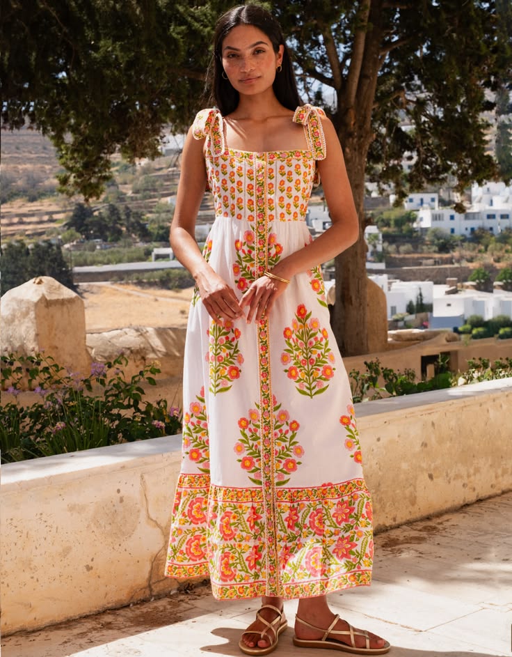 White Mixed Peony Elena Dress