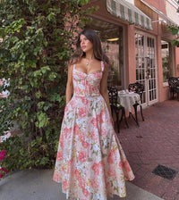 White Modest A Line Floral Ankle Length Formal Prom Gown Summer