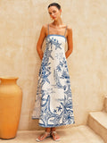 White Starfish Print Side Slit Cami Maxi Dress