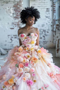 White Thea Luxurious Princess Off Shoulder Flowers Cream Ball Gown