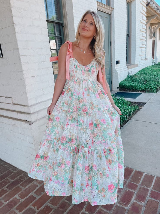 White Walk In The Garden Eyelet Lace Midi Dress