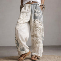 Camila | Wide Leg Pants Floral Embroidered Drawstring Gray