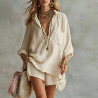 Willa | Women's Collared Shirt Two Piece Short Set