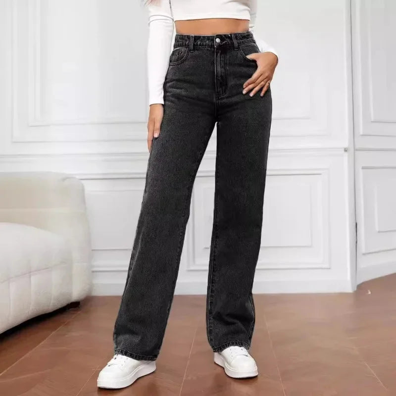 Mia | Women's High Waist Wide Leg Jeans Dark Gray