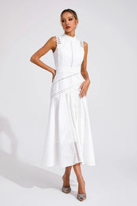 Caroline | Women's Sleeveless Lace Midi Wedding Guest Dress White