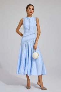 Caroline | Women's Sleeveless Lace Midi Wedding Guest Dress Blue
