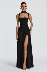 Isabella | Women's A-Line Sleeveless Fitted-Waist Maxi Dress Black