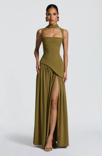 Isabella | Women's A-Line Sleeveless Fitted-Waist Maxi Dress Green