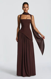 Isabella | Women's A-Line Sleeveless Fitted-Waist Maxi Dress Brown