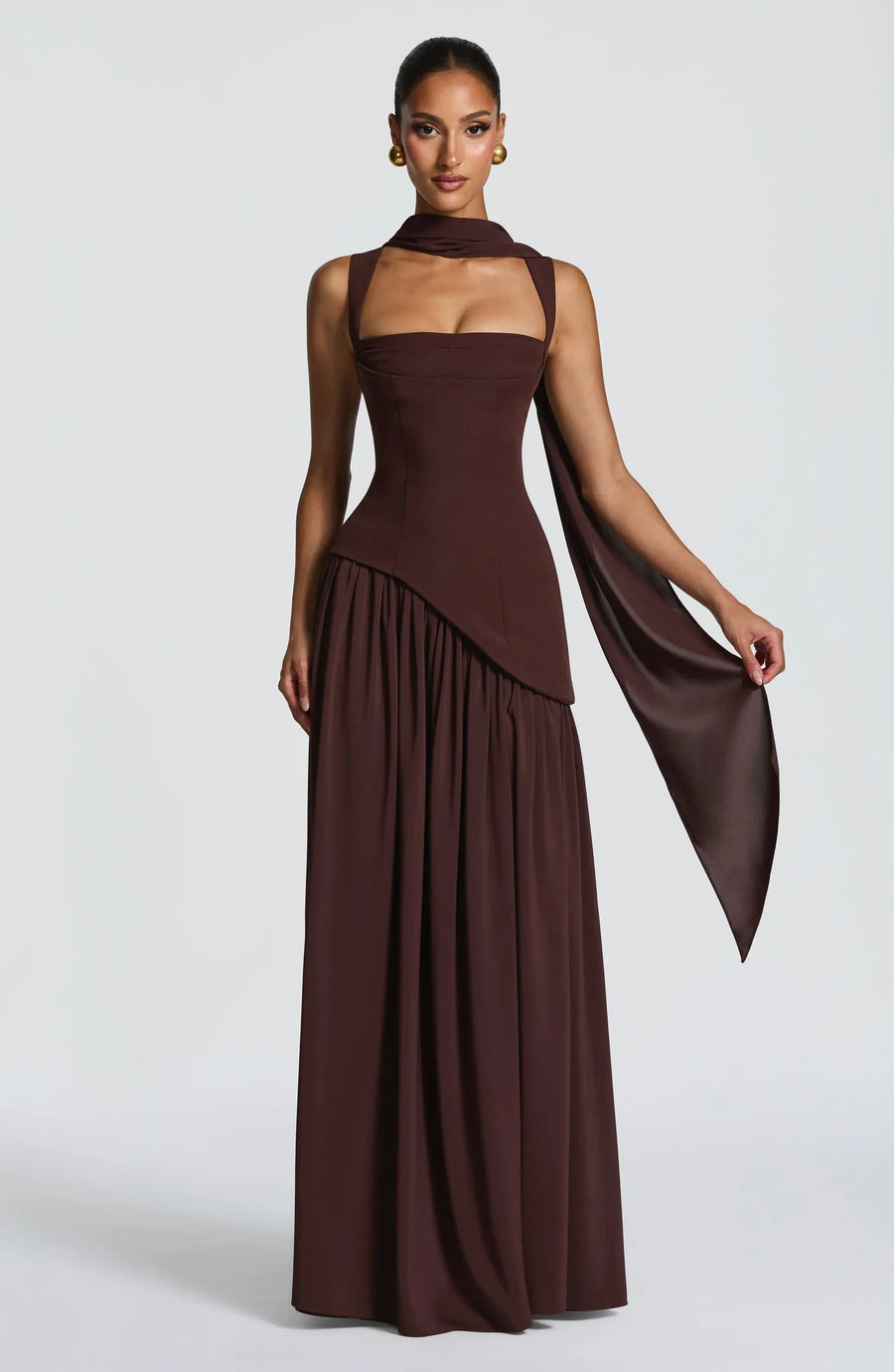 Isabella | Women's A-Line Sleeveless Fitted-Waist Maxi Dress Brown