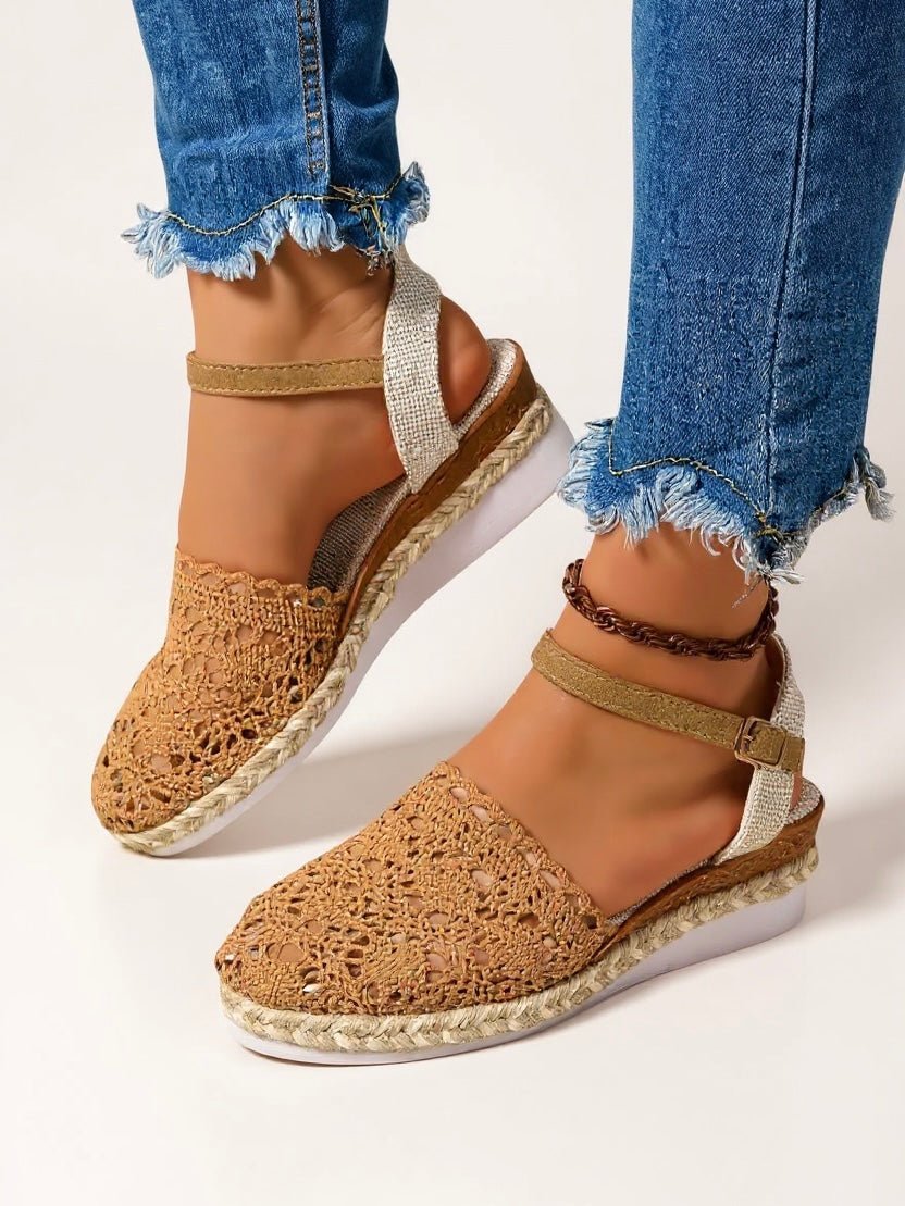 Victoria | Women's Boho Crochet Ankle-Strap Espadrille Comfortable Brown