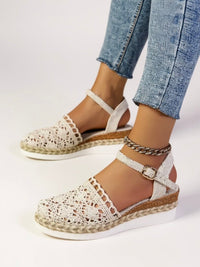 Victoria | Women's Boho Crochet Ankle-Strap Espadrille Comfortable Beige