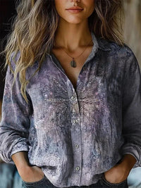 Isabella | Women's Boho Floral Long Sleeve Button-Up Blouse Purple
