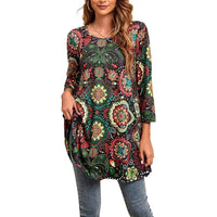 Sophia | Women's Boho Mandala Print 3/4 Sleeve Swing Tunic L
