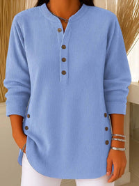 Mia | Women's Button Detail Sweater Ribbed Knit Long Sleeve Blue