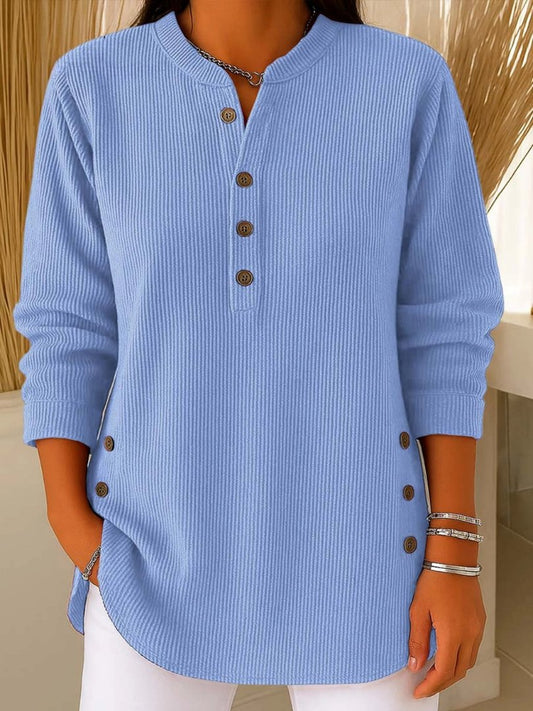 Mia | Women's Button Detail Sweater Ribbed Knit Long Sleeve Blue