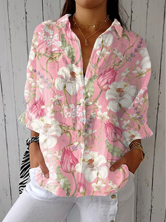 Charlotte | Women's Button Front Blouse Long Sleeve V-Neck Casual Multicolor