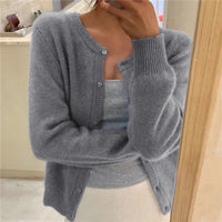 Emma | Women's Button Front Cardigan Cropped Relaxed Fit Grey