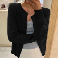 Emma | Women's Button Front Cardigan Cropped Relaxed Fit Black