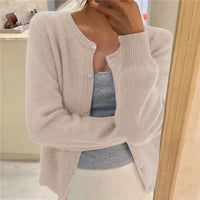 Emma | Women's Button Front Cardigan Cropped Relaxed Fit Beige