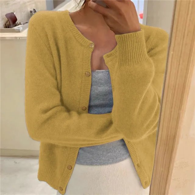 Emma | Women's Button Front Cardigan Cropped Relaxed Fit Yellow