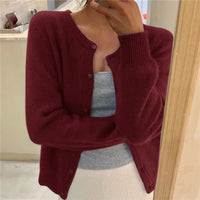 Emma | Women's Button Front Cardigan Cropped Relaxed Fit Burgundy
