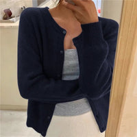 Emma | Women's Button Front Cardigan Cropped Relaxed Fit Navy Blue