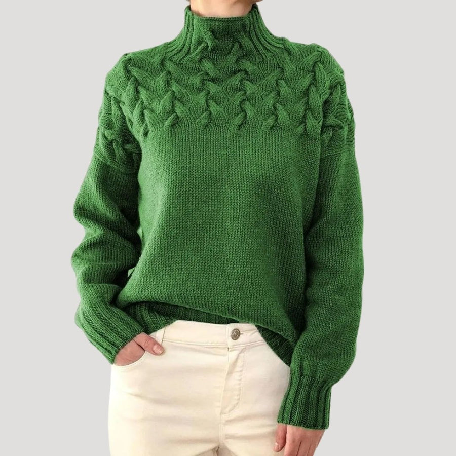 Evelyn | Women's Cable Knit Turtleneck Pullover Sweater Green