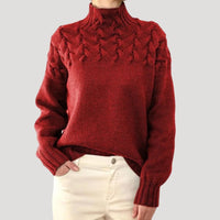 Evelyn | Women's Cable Knit Turtleneck Pullover Sweater Red