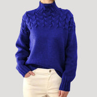 Evelyn | Women's Cable Knit Turtleneck Pullover Sweater Blue