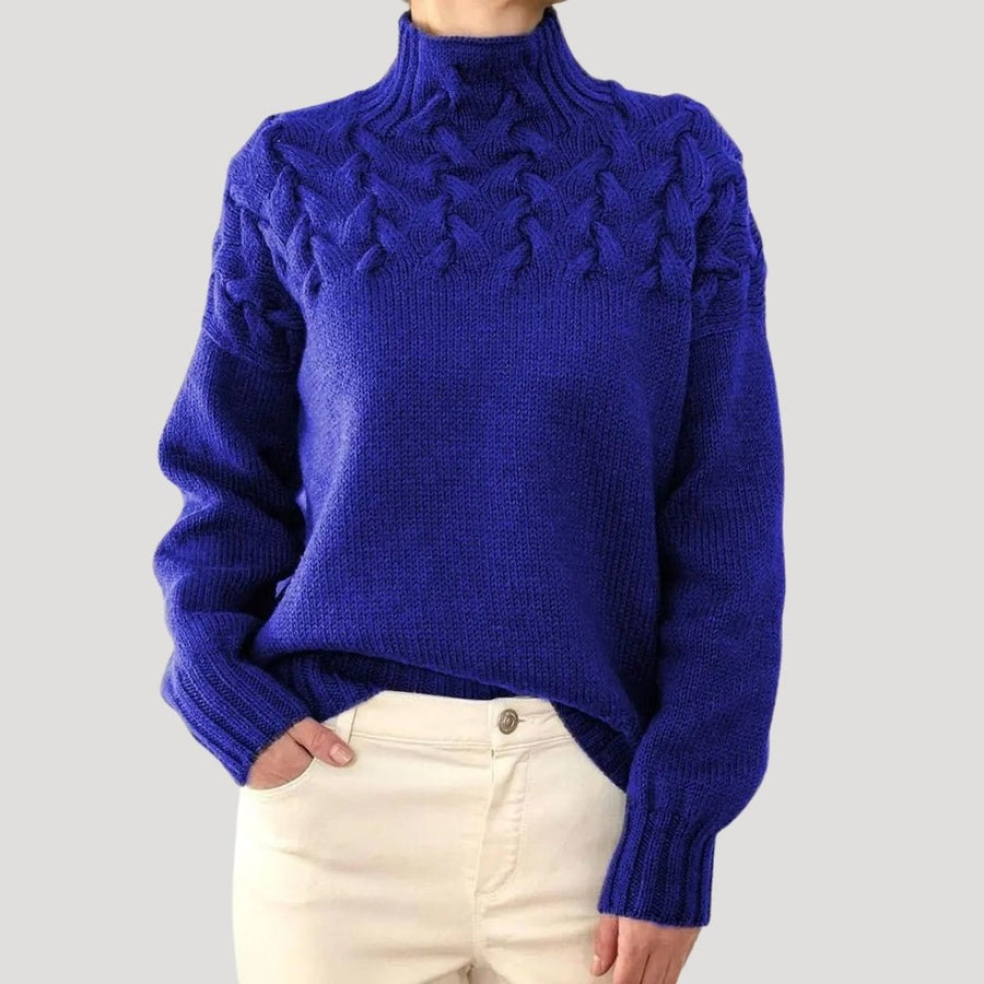Evelyn | Women's Cable Knit Turtleneck Pullover Sweater Blue