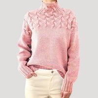 Evelyn | Women's Cable Knit Turtleneck Pullover Sweater Light Pink