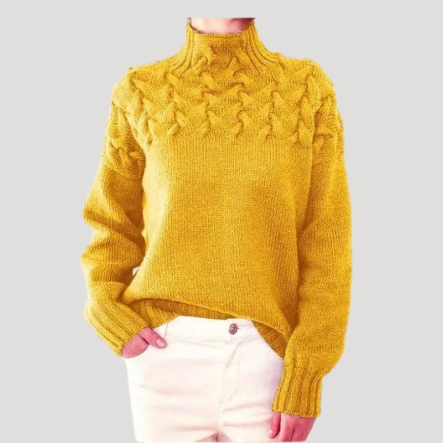 Evelyn | Women's Cable Knit Turtleneck Pullover Sweater Yellow