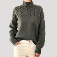 Evelyn | Women's Cable Knit Turtleneck Pullover Sweater Grey