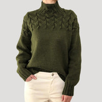 Evelyn | Women's Cable Knit Turtleneck Pullover Sweater Dark Green