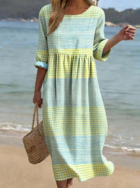 Sophia | Women's Casual Dress Round Neck Half Sleeve Relaxed Fit Checkered
