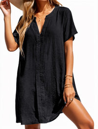 Emma | Women's Casual V-Neck Short Sleeve Tunic Shift Dress Black