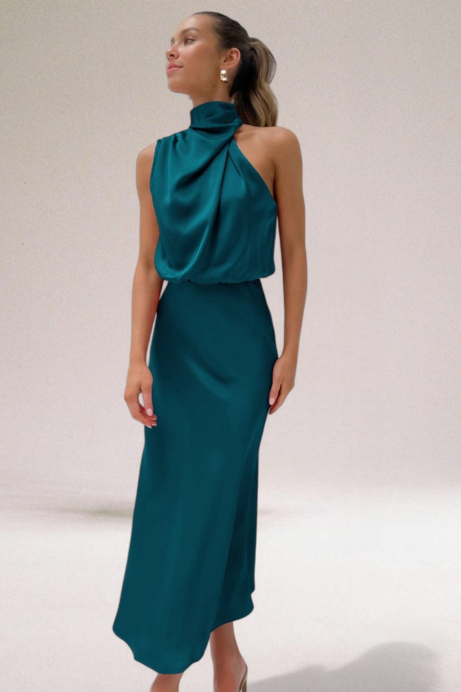 Arden Halter Midi Dress Teal Green