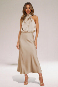 Arden Halter Midi Dress Beige