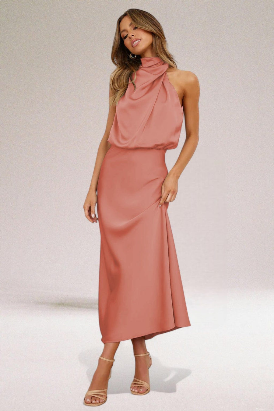 Arden Halter Midi Dress Orange
